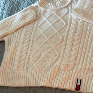 Tommy Hilfiger Cream Cable Knit Turtleneck Sweater